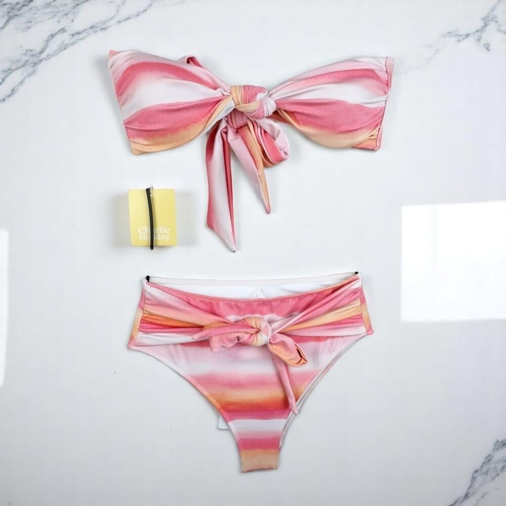 NWT Charlie Holiday Pink Stripe Two Pieces Swimsuit Bikini Swimwear